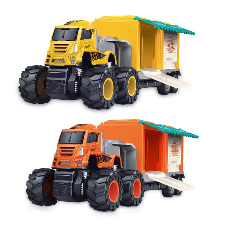 Image of 1:43 Die Cast Alloy Model Animal Transport Truck Toy for Kids Boys Girls 4WD Friction Powered Ice-Cream Trailer Miniature Toys Pull Back Vehicles (Pack of 1, Multicolor)