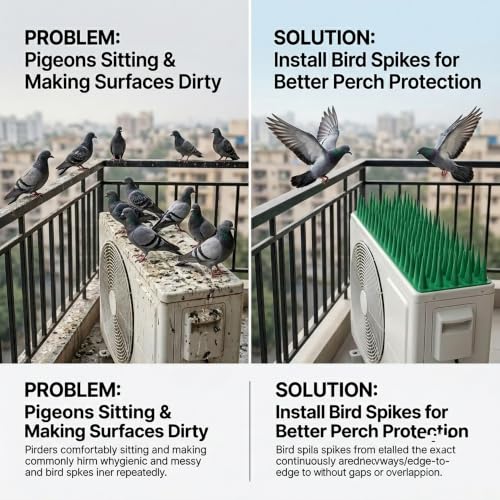 Image of Bird Spike 40 Piece Green | Pigeon Bird Control Spikes for Balcony, Railing, Window, AC & Roof