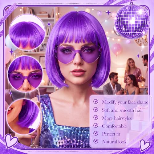 Image of Wesiti 24 Pcs 6 Sets Wigs Tutus Glasses for Women Costume,Purple,Cool