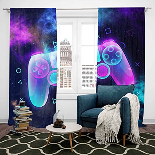 Boys Gamepad Curtains Video Game Window Curtains for Bedroom Living Room Boys Girls Modern Gamer Controller Windows Drapes Galaxy Geometric Printed Decor Window Treatments,W46*L54 - Image 3