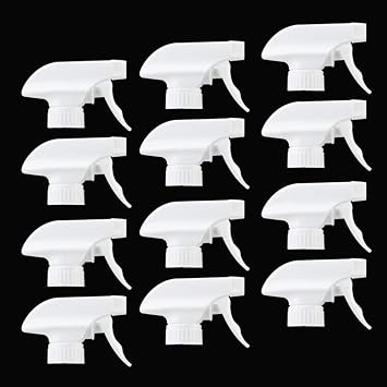 AMORIX 12PCS Trigger Sprayer White Spray Top Heavy Duty Replacement Nozzles for Plastic Bottles with Mist Spray & Stream Sprayer, Fits 28/400 Bottles + Tag Stickers