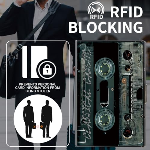 RYUITHDJP Business Card Holder Wallet – Stylish Classic Tape Cover Design with Durably metal card organizer - Slim RFID Protected Credit Card Holder for Men and Women, 3.8x2.6 inches4