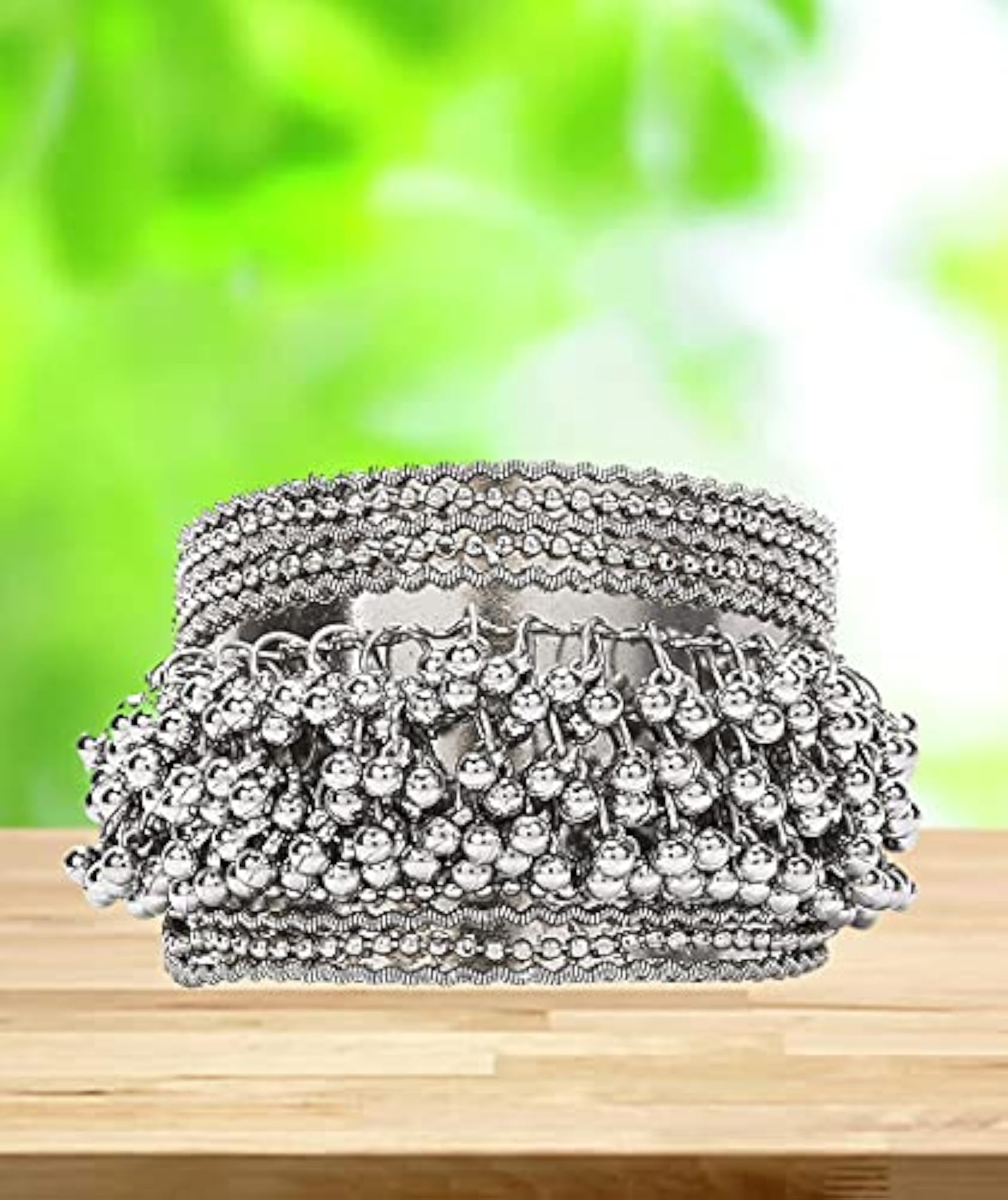 Women's Afghani Oxidised Silver Ghungroo Adjustable Bracelet