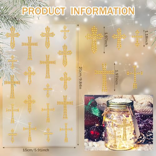 Image of Epakh 84 Glitter Bling Rhinestone Sticker, Cross, Gold | Self Adhesive Gem Stickers for Phone Laptop Car Face Makeup, Sparkly Crystal Rhinestone Decals for Gifts Craft Projects