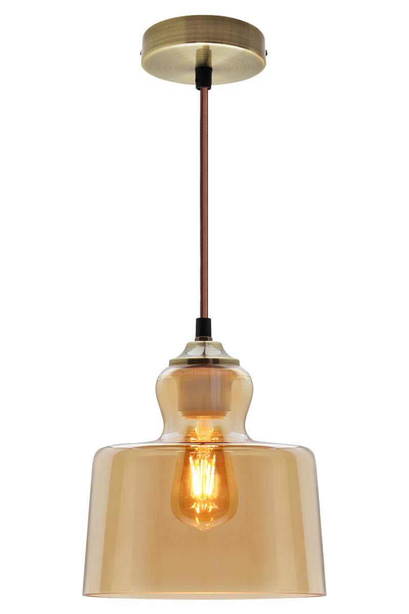 Long Life Lamp Company Amber Vintage Antique Brass Pendant Light Smoked Glass Ceiling Lamp Shade M0225f