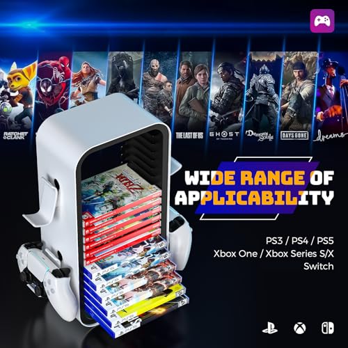 Allnice Universal Game Rack - Stores 19 Games, 4 Controller Holders, Organizes PS5/PS4/Xbox One/360/Series X/S/Switch & More - Image 3