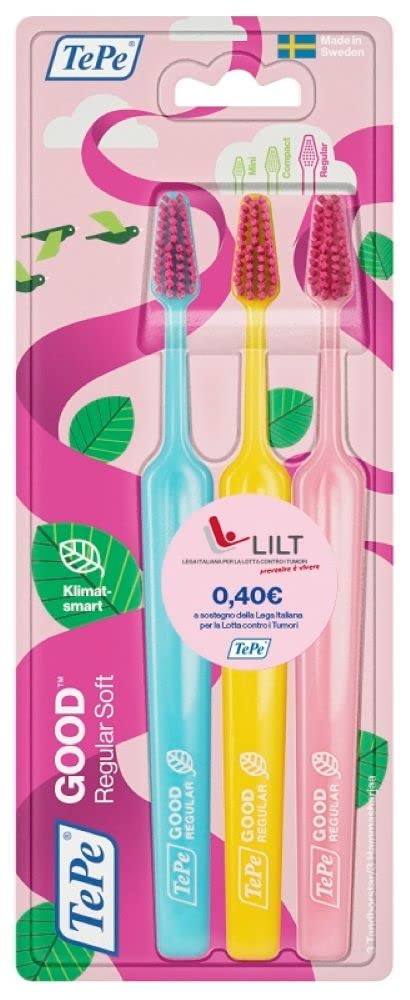 TEPE Good, Soft Toothbrush, Natural Toothbrush, Eco Toothbrush with Soft Bristles for Adults and Teens, Regular, 3 Pack