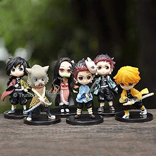 Image of Trunkin Demon Slayer Nezuko Tanjirou Zenitsu Giyuu Inosuke Action Figure Toy for Kids | Anime Kimetsu No Yaiba Figurine Toy (Set of 6), Rubber