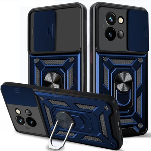 Image of Armor Bumper Back Cover Case for Vivo T3X 5G Rotating Camera Cover, Ring Holder & Kickstand | Heavy Duty & 360 Degree Protection Vivo T3X 5G Back Cover (Blue)
