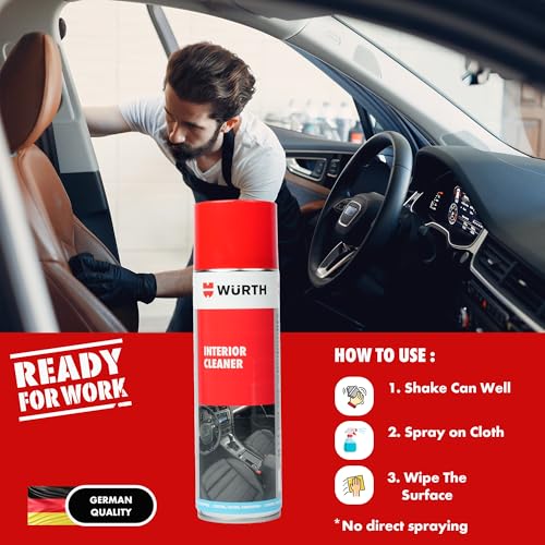 Image of Wuerth Interior Cleaner - 500ml | Multi-Surface Car Interior Foam Cleaner | German Engineered Anti-Static Formula | Cleans Plastic, Glass & Upholstery | Removes Odours & Dirt