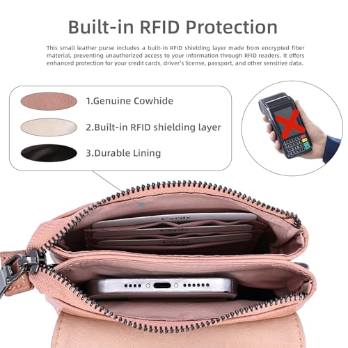 Image of Iswee Leather Crossbody Bags for Women RFID Blocking Cell Phone Purse Small Anti-Theft Zippered with Card slots