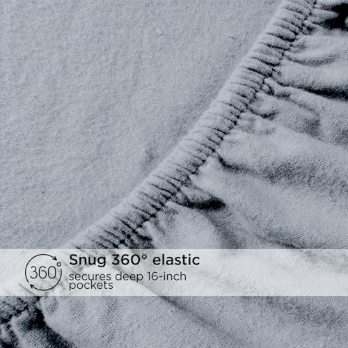 Image of Briarwood Home Flannel Sheet Set, 100% Organic Cotton, Six-Fold Brushed, Super Soft, Warm, Cozy, Deep Pocket Bedding with NanoTech Infuse for Added Durability and Lasting Comfort (Smoke Grey, Queen)