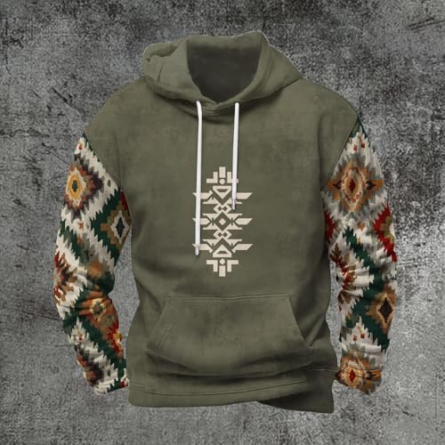 Western Cowboy Sweatshirt for Men Aztec Print Drop Shoulder Long Sleeve Pullover Fall Loose Casual Tops with Pocket4