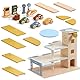 Little Log Holzspielzeug Parkgarage Autowäsche Zubehör, Spielgarage mit Aufzug, Hubschrauber, 21 teiliges Holzspielzeug Set mit 3 Etagen für Kinder ab 3 Jahren