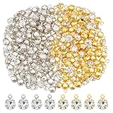 SUPERFINDINGS 200Pcs 2 Colors Tiny Rhinestone Charms 7mm Round Brass Cubic Zirconia Charms Mini Crystal Dangle Pendants with Loop Gold Silver Drop Charm for DIY Jewelry Making Craft,Hole:1mm
