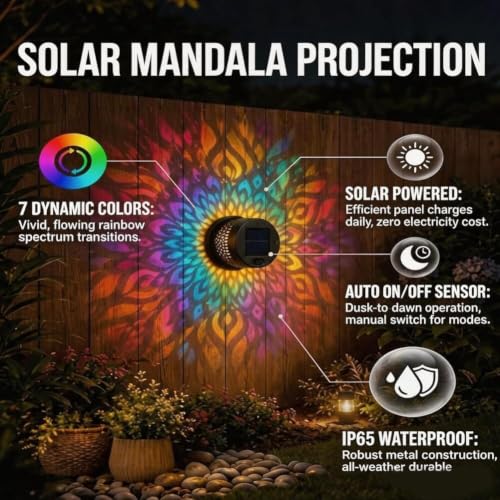 Lámpara solar exterior IP65 que proyecta mandalas multicolor automáticos para patios 2