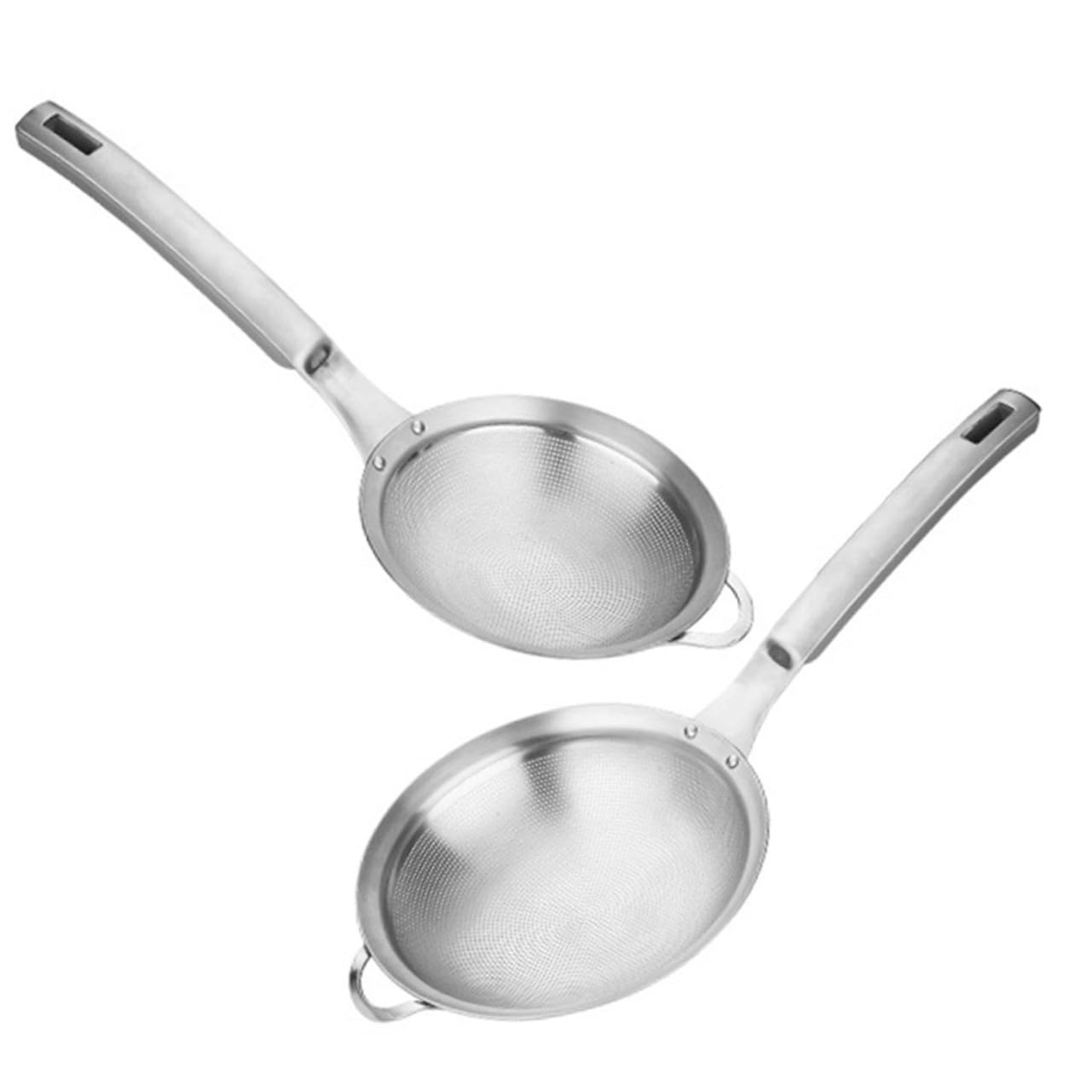 INOOMP 2 piezas Filtro de Malla de Acero Inoxidable Reutilizable para Cocina Colador Ergonómico con Mango Resistente al Calor para Filtrar Aceite y Diseño Colgante para Ahorro de Espacio