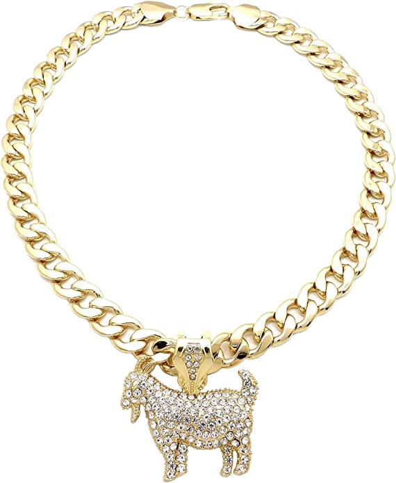 MENS ICED OUT HIP HOP GOAT PENDANT BOX, ROPE, CUBAN CHAIN NECKLACE3
