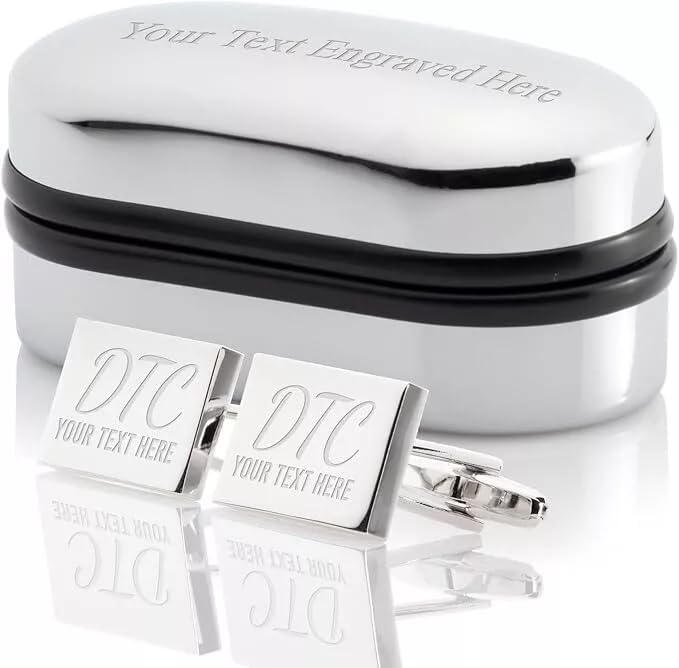 Personalised Gold/Silver Plated Cufflinks Chrome Case - Engraved With Your Custom Text