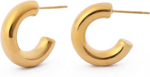 TaYolnFaSo Gold Hoop Earrings for Women Chunky Small Earrings Stainless Steel Mi