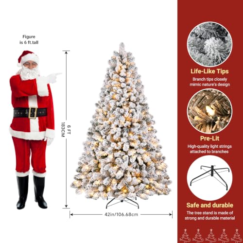 Image of SHareconn 6ft Snow Flocked Spruce Pre-lit Artificial Christmas Tree, White