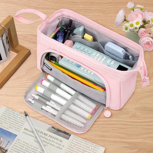 Image of Large Capacity Pencil Case Big Pencil Pouch Special Aesthetic School Pen Bag for Girls Teen nurse Adults Kids Soft Organizer With Zipper Cute Travel Pencil Pouches Estuche Para Lapices Pink