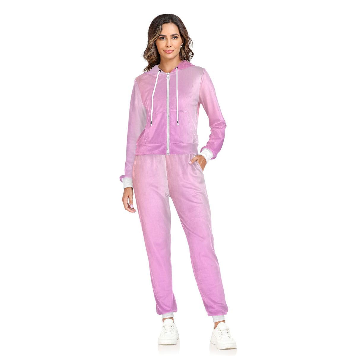 Conjunto deportivo de 2 piezas para mujer, diseño de arcoíris, ondulado, de manga larga, con textura morada