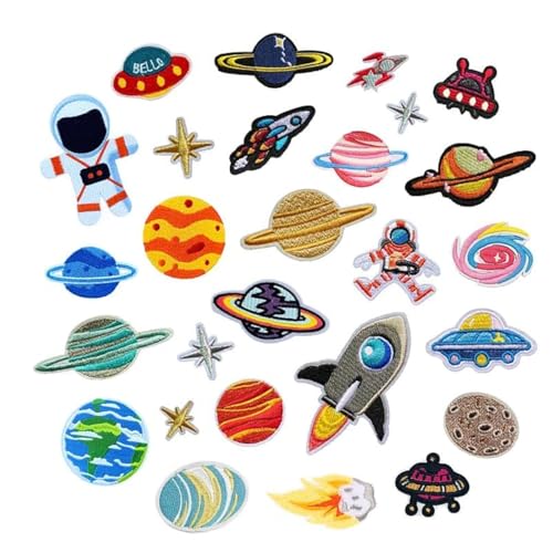 Bügelflicken Kinder, 27 Stück Patches zum Aufbügeln Universum Aufnäher Applikation Flicken Zum Aufbügeln für DIY T-Shirt Jeans Kleidung Taschen,Flicken Patches