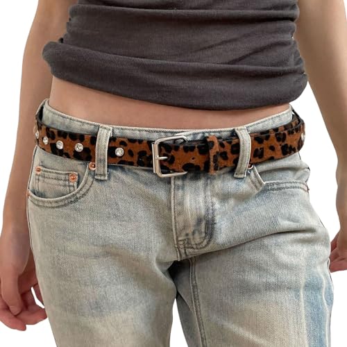 Unique Waist Belt Leopards Print Chain for Cowgirl Stylish Rhinestones Retro Cow Print Waist Chain
