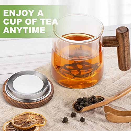 Susteas Tea Cup With Infuser 13.5Oz/400Ml Glass Tea Mug With Lid - Clear Teacup With Wooden Handle For Tea Steeping At Home And Office, Housewarming & Birthday Gift #TOP6