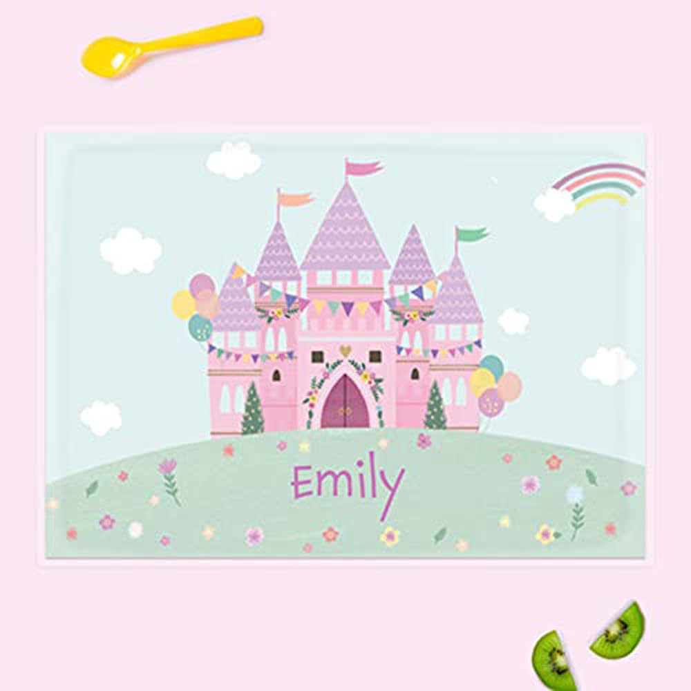 dotty about paper - Personalised Kids Placemat - Princess Castle. Dinner Table Mat, Children, Wipeable placemat, Cute, Bright, kids placemat, Colourful, Children, Dinnertime, Fun Design, Durable.