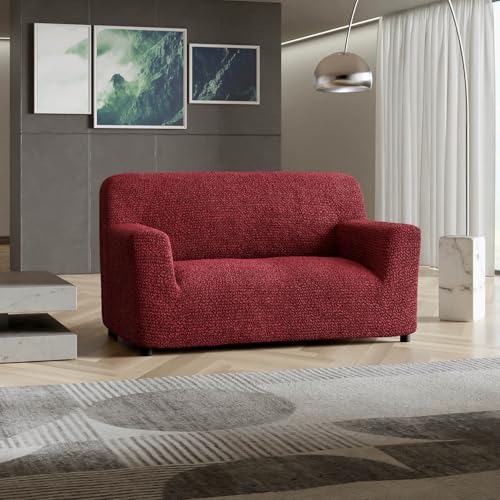 Image of Bellissima Sofa Covers - Premium Luxury Microfibra Plain Stretchable Sofa Cover 2 Seater Fully Covered Slipcover, Imported from Italy (Bordeaux)