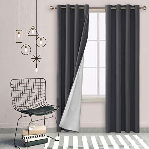Deconovo Cortinas Salon Aislantes Térmicas Color Liso Oxford Capa de Plata, 100% Poliéster, Gris Oscuro, 135 x 260 cm