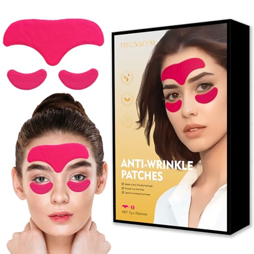 TIFUNMYSI Anti Wrinkle Patches Forehead Eye- 20 Set Hydrogel Face Patches for Deep Wrinkles, Fine Lines Treatment, Hyaluronic Acid Sensitive Skin Anti Aging for Women Men - Cherry Red