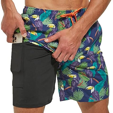 Bañadores para Hombre Shorts de Baño Traje de Natación Secado Rápido con Forro de Compresión Cover