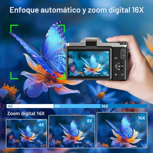 Cámara Digital 4K 64MP con WiFi, Cámara Vlogging con Autofocus y Webcam, Pantalla 3″ Abatible 180°, Zoom Digital 16X, Estabilización, Tarjeta SD 32GB, Base de Carga y 2 Baterías para Principiantes 5