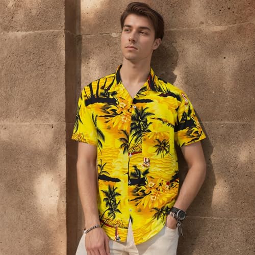 Image of Men's Hawaiian Shirt Tops Vintage Short Sleeve Button Down Beach Shirt Male Tropical Floral Summer Pullover Party Holiday