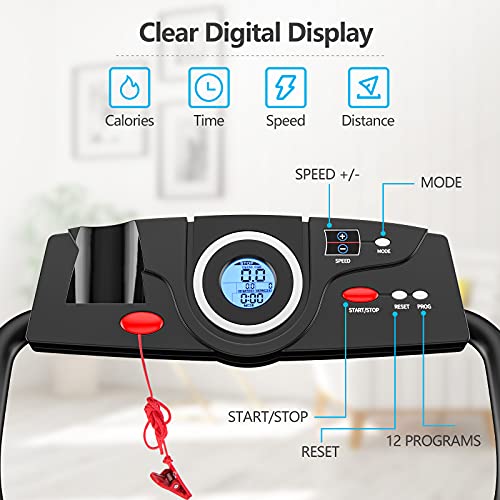 GYMAX Folding Treadmill, Electric Motorized Running Machine with 12 Preset Programs, LCD Monitor