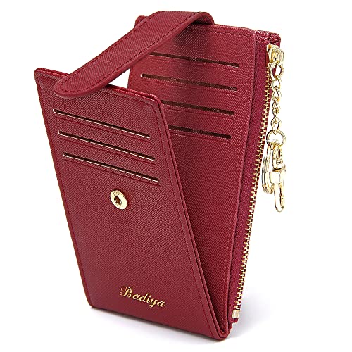 Image of Badiya Slim Women Wallet RFID Blocking Bifold Compact 9 Card Slots Holder Wallets Soft Leather with Zipper Coin Pocket 2 ID Window