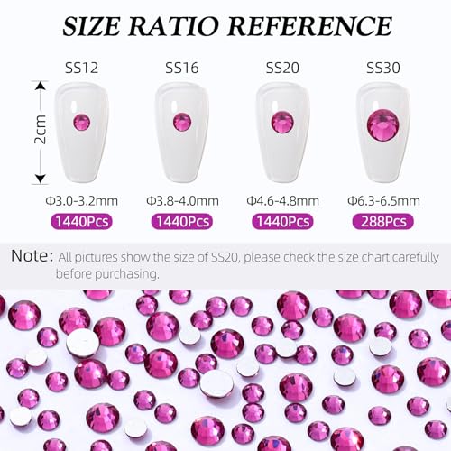 Image of Fuchsia Flatback Rhinestones, Glass Rhinestones for Nail Art and Craft, Glue Fix, Loose Crystal Gemstones(Fuchsia, SS20, 1440pcs, 4.6-4.8mm)