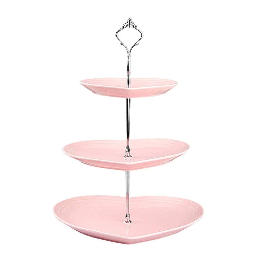 3-Tier-Porzellan-geprägter Cupcake-Ständer - Rosa mit Gold-Dessert-Kuchen-Ständer - Gebäck, die Tablett-Platte für Tee-Party, Hochzeit und Geburtstag