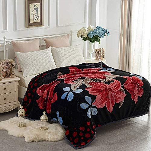 Yhsf Korean Faux Mink Blanket 5 Lb - 2 Ply Reversible Fuzzy Silky Super Warm And Cozy Embossed Blanket Queen Size (Rose/Black) #TOP1