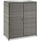 TecTake® Rattan Gartenschrank, 84,5 x 40,5 x 103,5 cm, Aluminium Gestell, Outdoor Schrank mit Einlegeböden, Terrassenschrank Outdoorküche, Geräteschrank Balkon, Aufbewahrungsschrank Garten - grau
