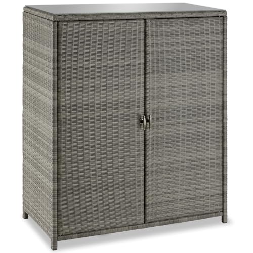 tectake® Armoire de Jardin 84,5x40,5x103,5 cm, Abri de Jardin Résine tressée & Aluminium, 2 Portes, 3 étagères, Max. 75 kg, Meuble de Rangement Outils...