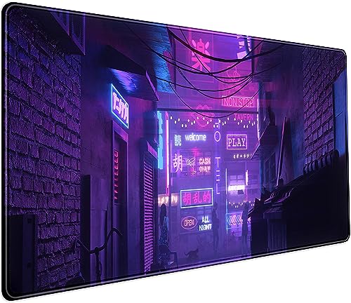 Tapis de souris violet animé pour jeux vidéo, motif japonais, grande tapis de bureau étendu, pour ordinateur portable, clavier, pour femme, bureau, fille, avec bords cousus 80 x 40 cm, base en