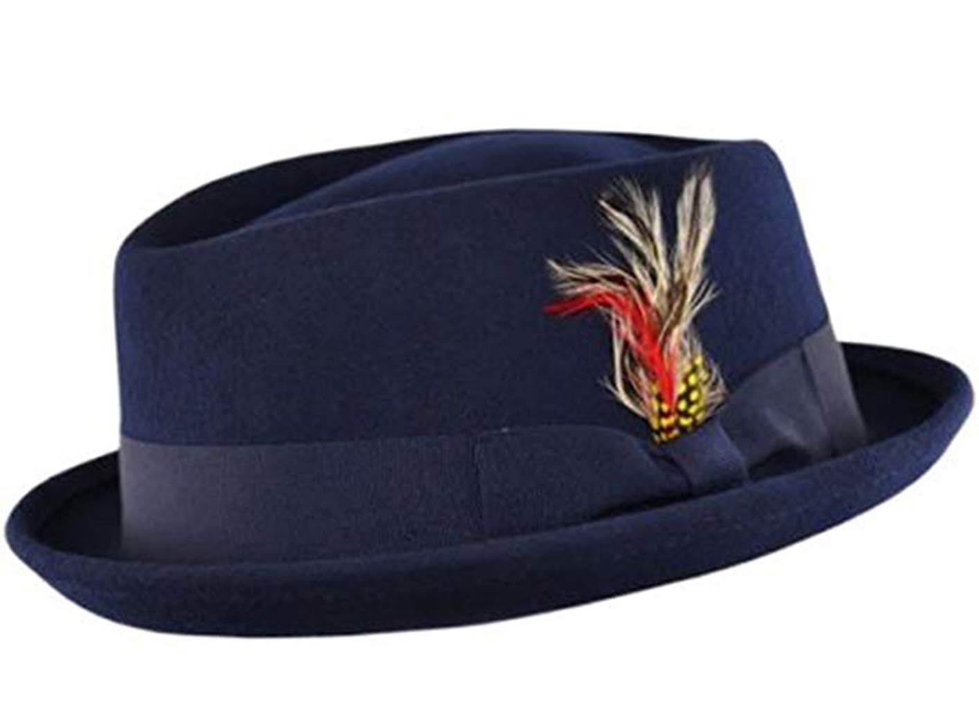 Maz Unisex Navy Hand Made 100% Wool Diamond Crown Porkpie Pork Pie Hat 4 Sizes (Small - 55Cm)