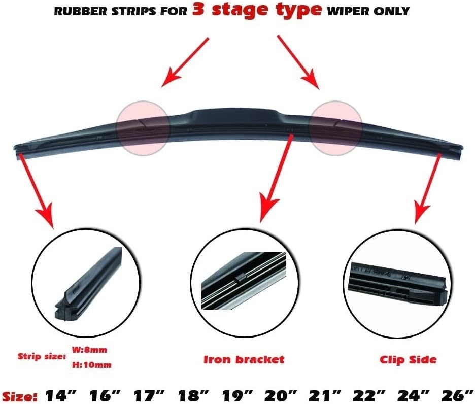 OEM Quality Car Wiper Blade Windscreen Vehicle Insert Hybrid Rubber Strip Refill 8mm 14"16"17"18"19"20"21"22"24"26"28" Car Accessories Perfect fit for windshields (Size : 4pcs 24inch 600mm)