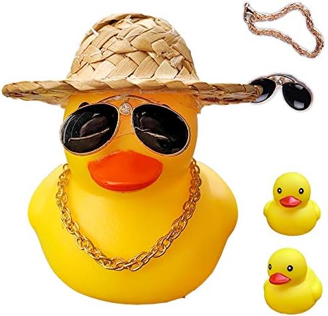 ACEDOAMARE Duck Bike Bell, Cute Rubber Yellow Duck Bicycle Accessories with LED Light Propeller Helmet Squeeze Horns for Cycling Motorcycle Handlebar Bicycle (Straw hat)