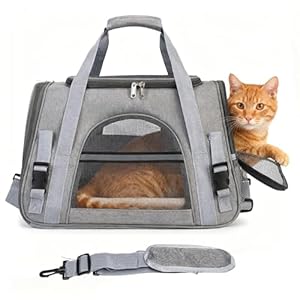 Cat Carrier, Pets Dog Carriers For Travel with Detachable Shoulder Strap & Cozy Mat, 4 Window Mesh Pet Transport Bag for Small-Medium Cats Puppies, Airline Approved- Grey