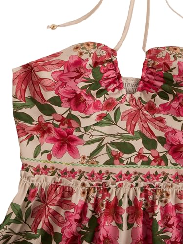 Image of Floerns Women's Floral Sleeveless Halter Dress Milkmaid Flare Hem Boho Mini Dress